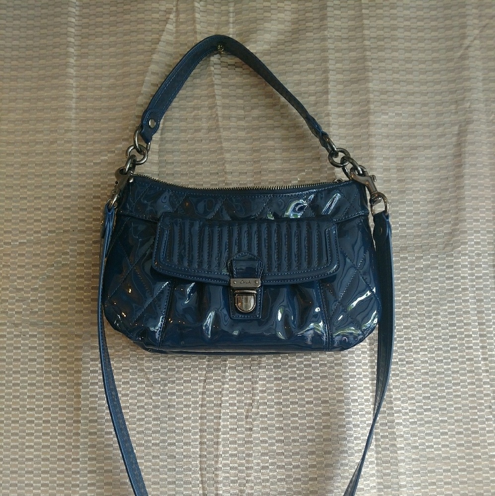 Coach Poppy Navy Patent Leather Handbag